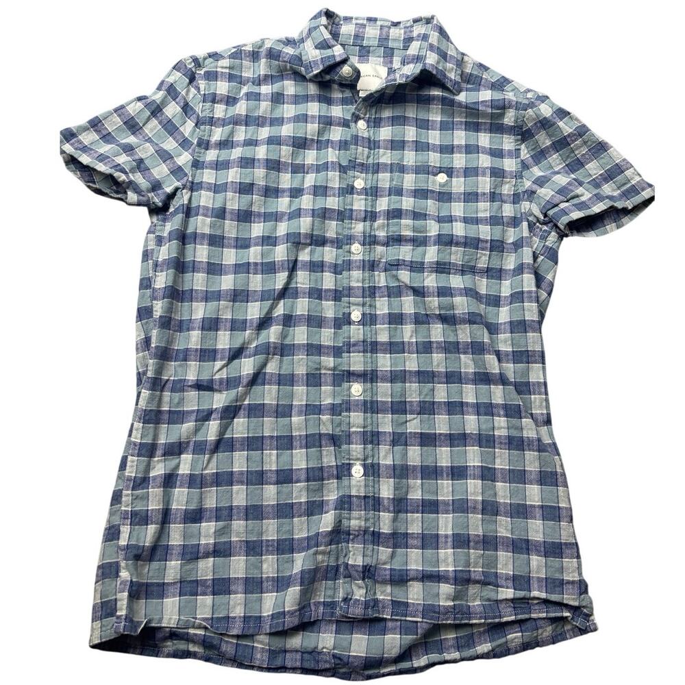 American Eagle Men’s XS Plaid Short Sleeve Button Down Casual Shirt Blue
